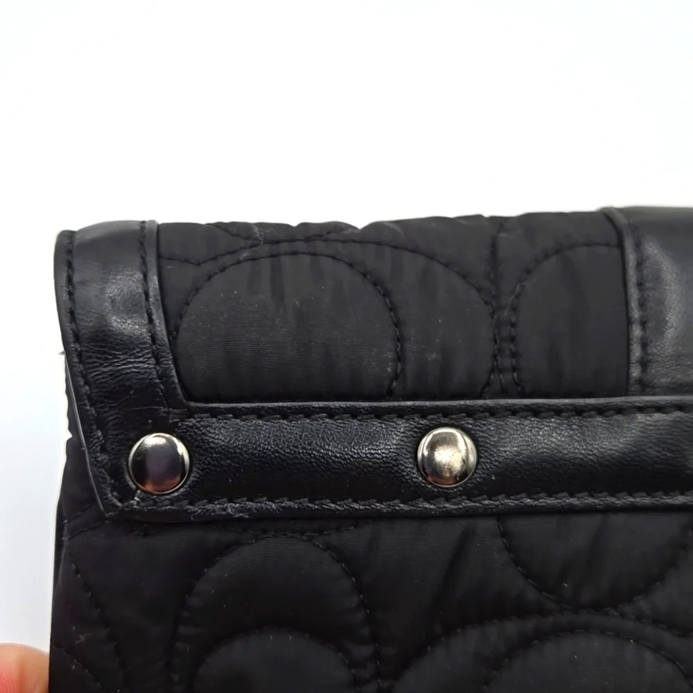 COACH Wristlet Puffer Black Material w/ Signature C Print Chrome Belt Closure
